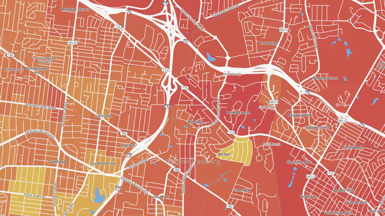 Bel-Ridge, MO Map of Vandalism Rates