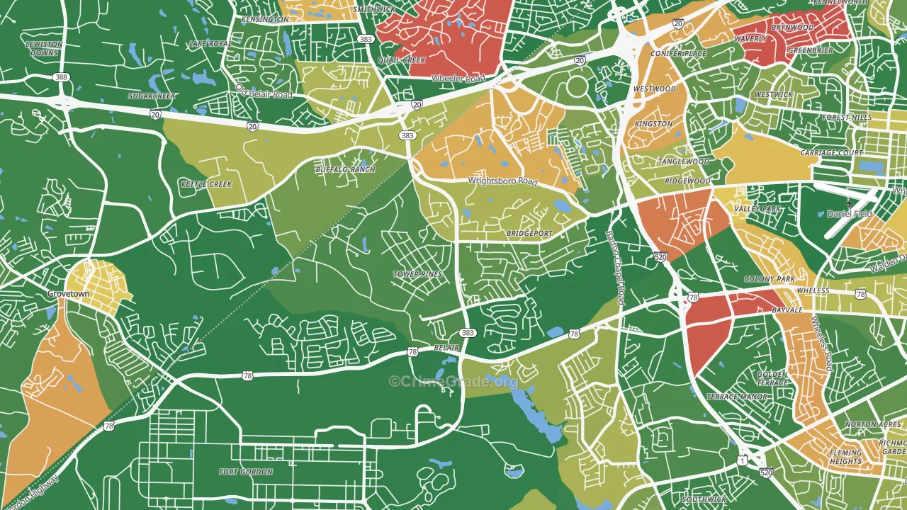 Belair, Augusta, GA Map of Vandalism Rates