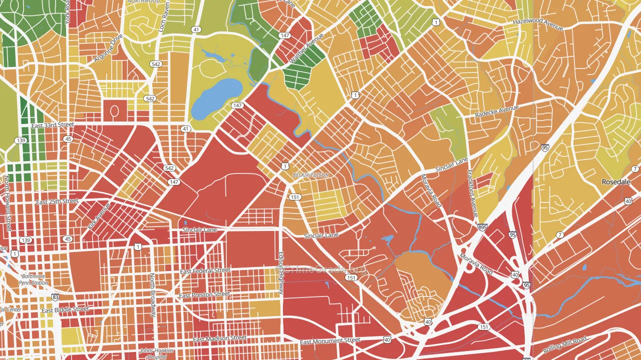 Belair-Edison, Baltimore, MD Map of Vandalism Rates
