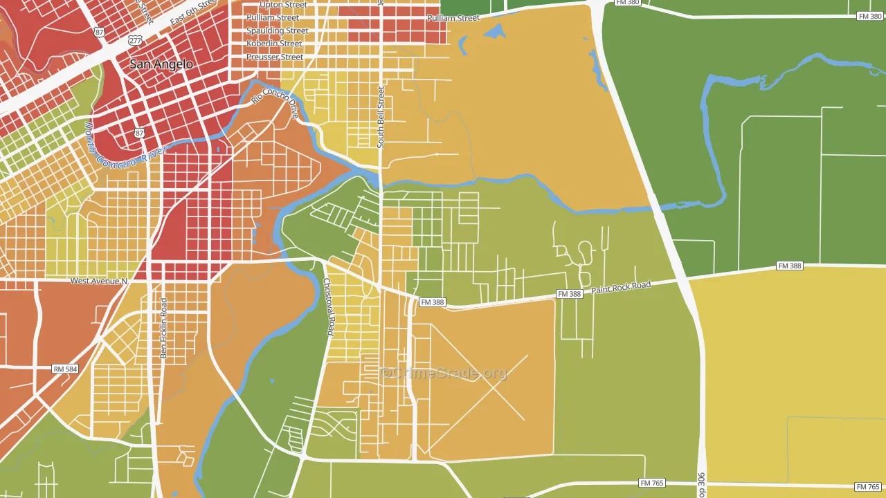 Belaire, San Angelo, TX Map of Vandalism Rates