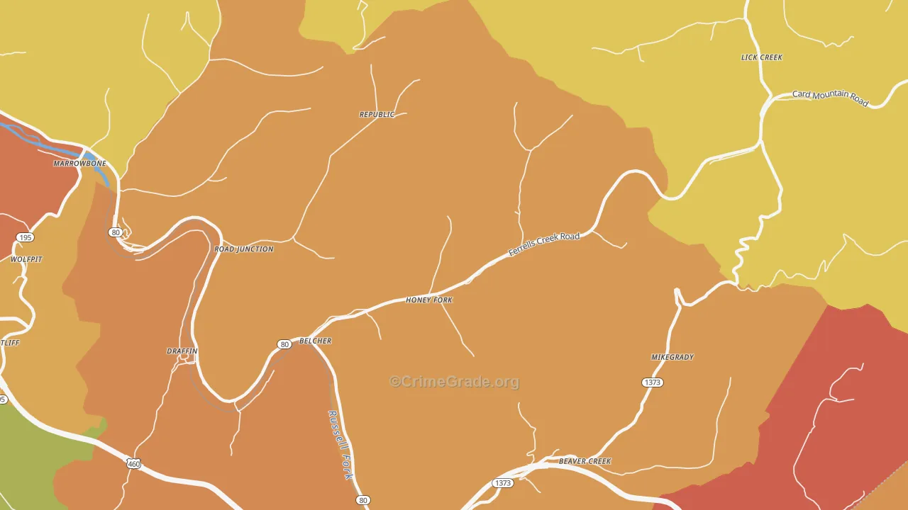 Belcher, KY Map of Vandalism Rates