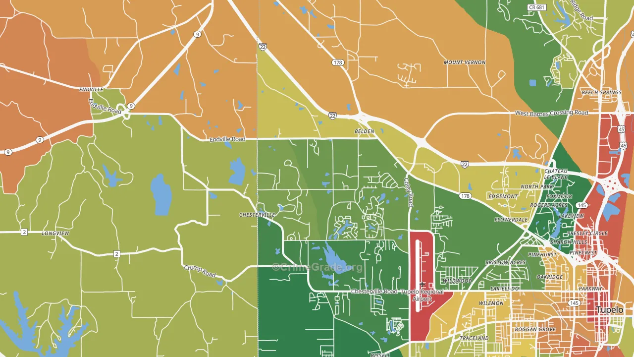 Belden, MS Map of Vandalism Rates