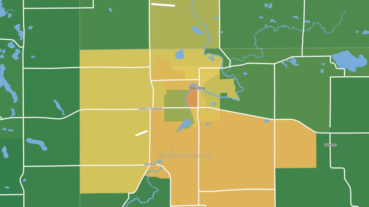 Belding, MI Map of Vandalism Rates