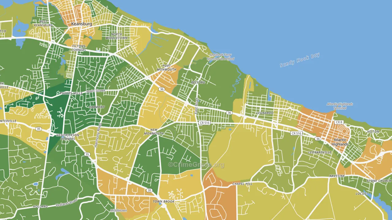 Belford, NJ Map of Vandalism Rates
