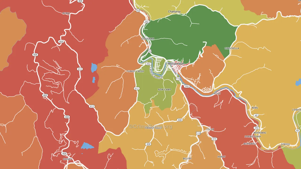 Belfry, KY Map of Vandalism Rates
