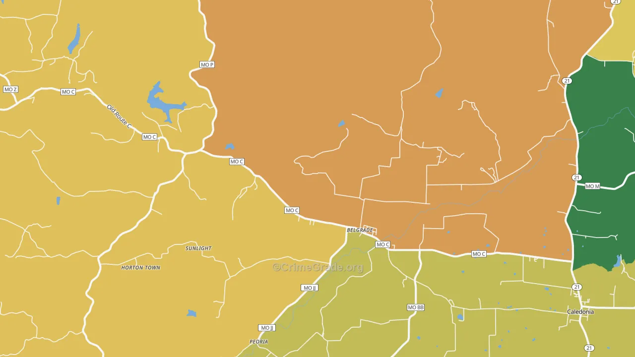 Belgrade, MO Map of Vandalism Rates