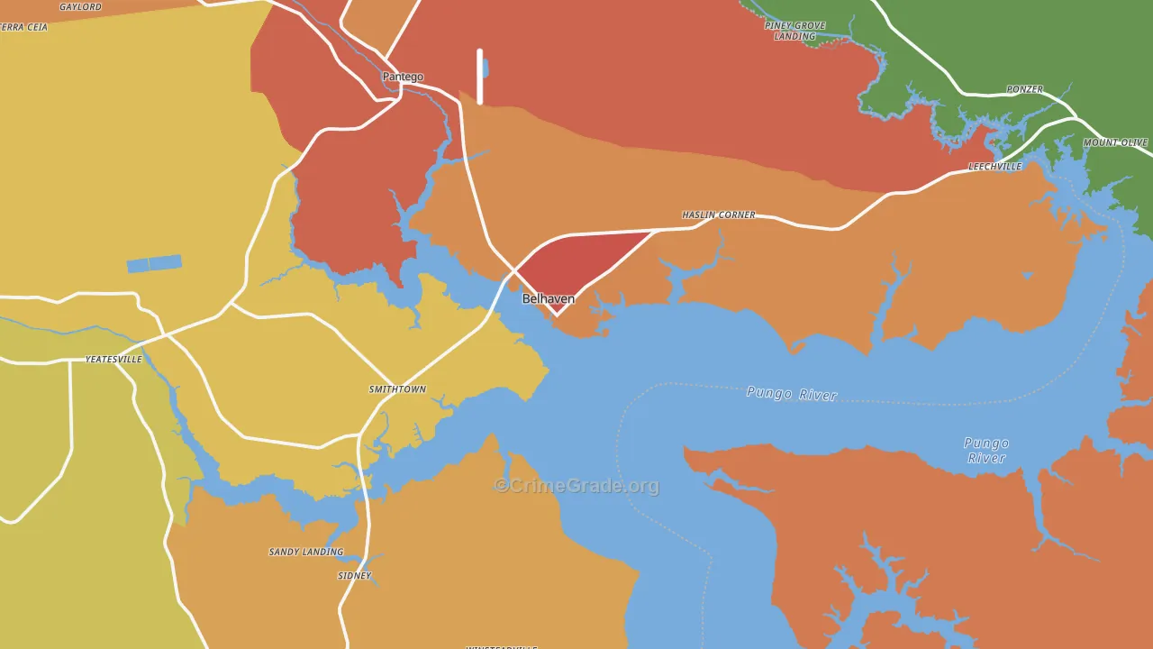 Belhaven, NC Map of Vandalism Rates