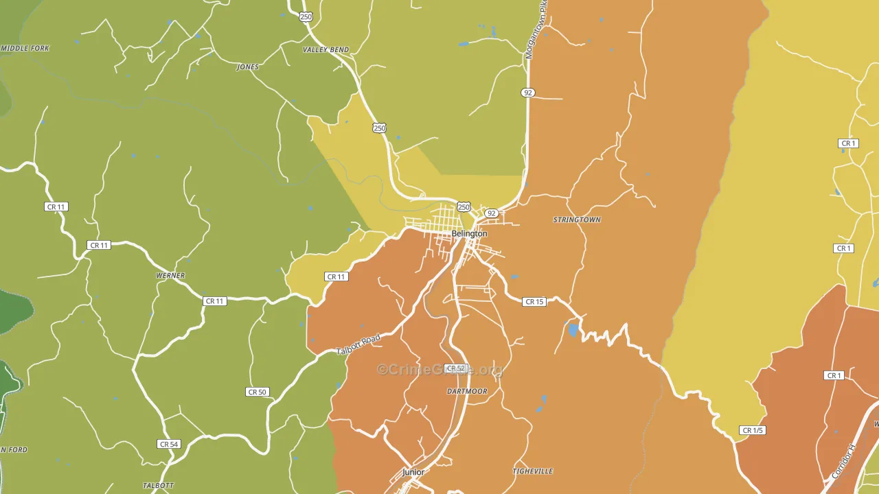 Belington, WV Map of Vandalism Rates