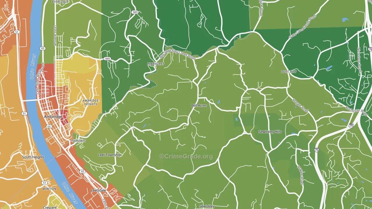 Bell Acres, PA Map of Vandalism Rates