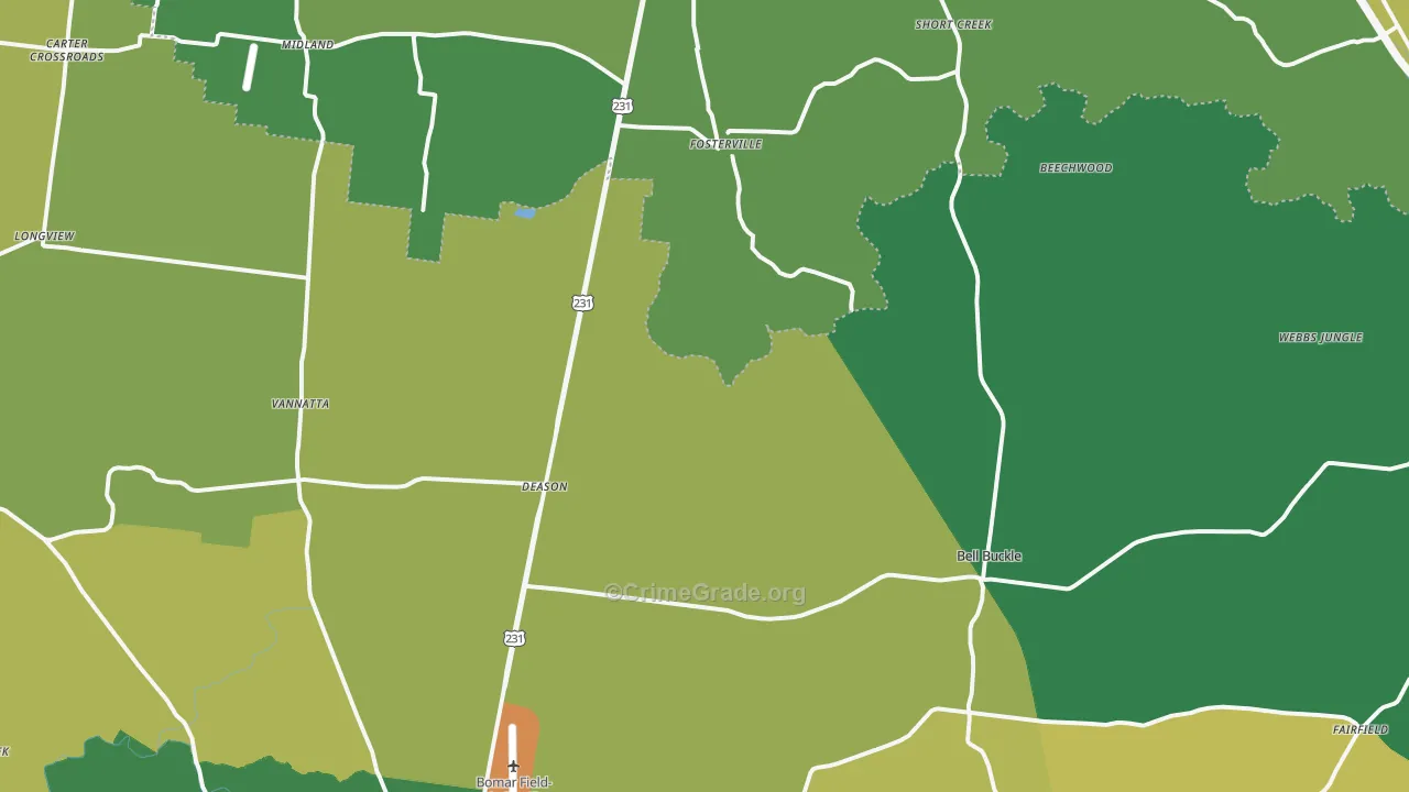 Bell Buckle, TN Map of Vandalism Rates