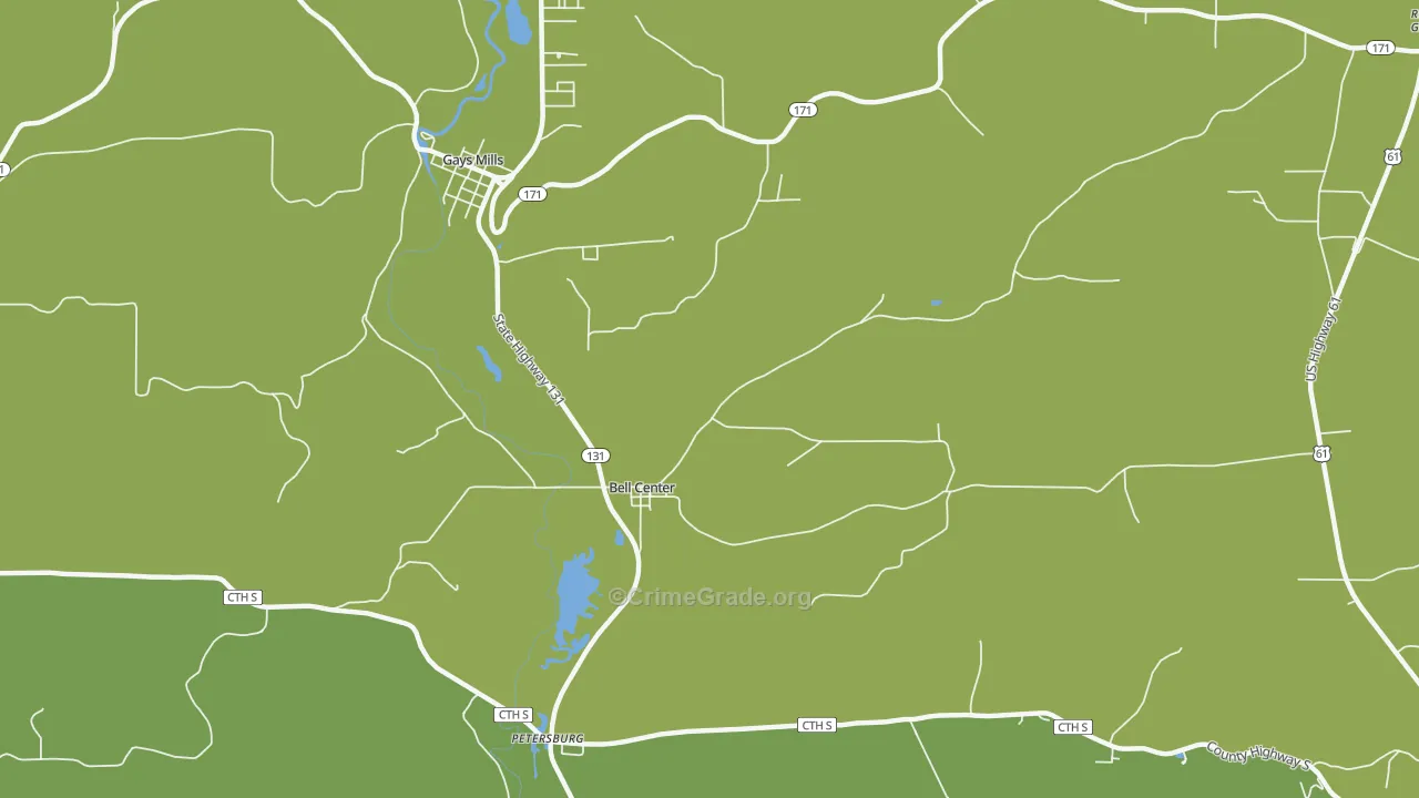 Bell Center, WI Map of Vandalism Rates