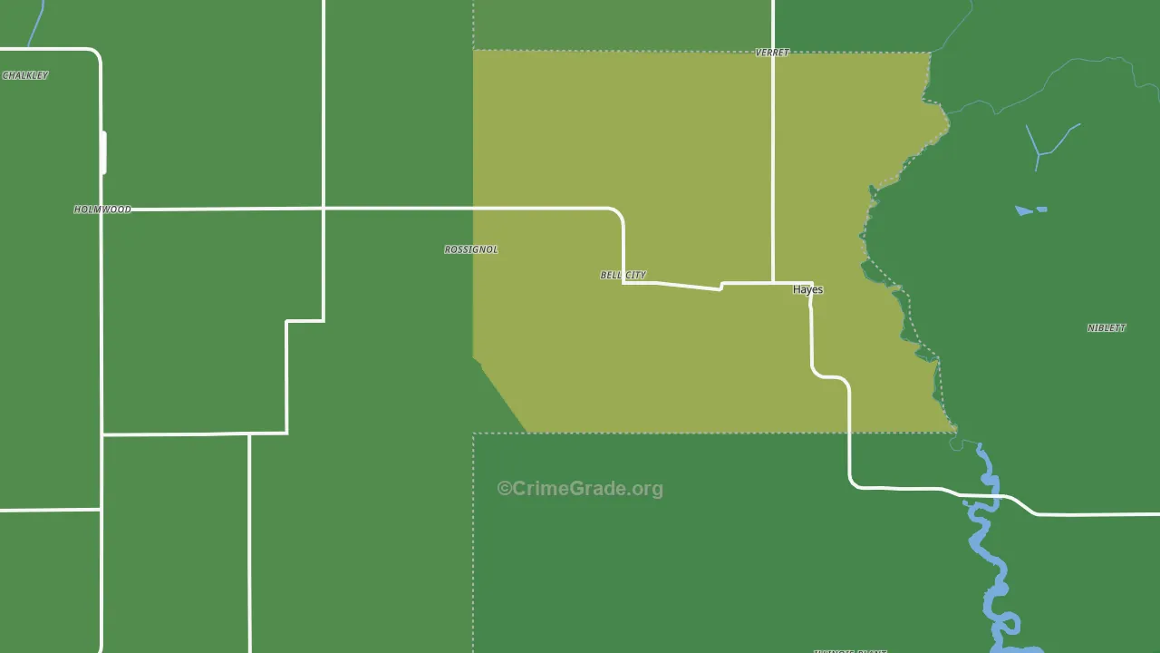 Bell City, LA Map of Vandalism Rates