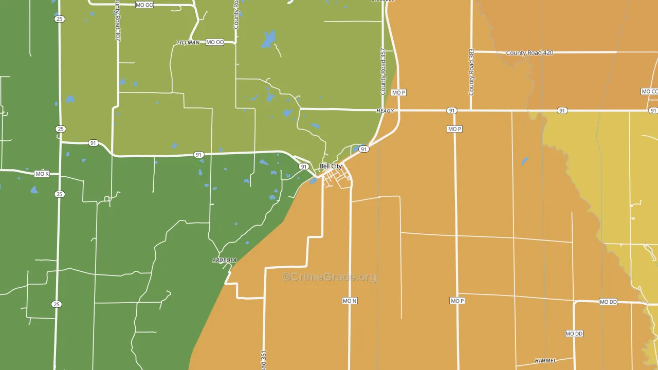 Bell City, MO Map of Vandalism Rates