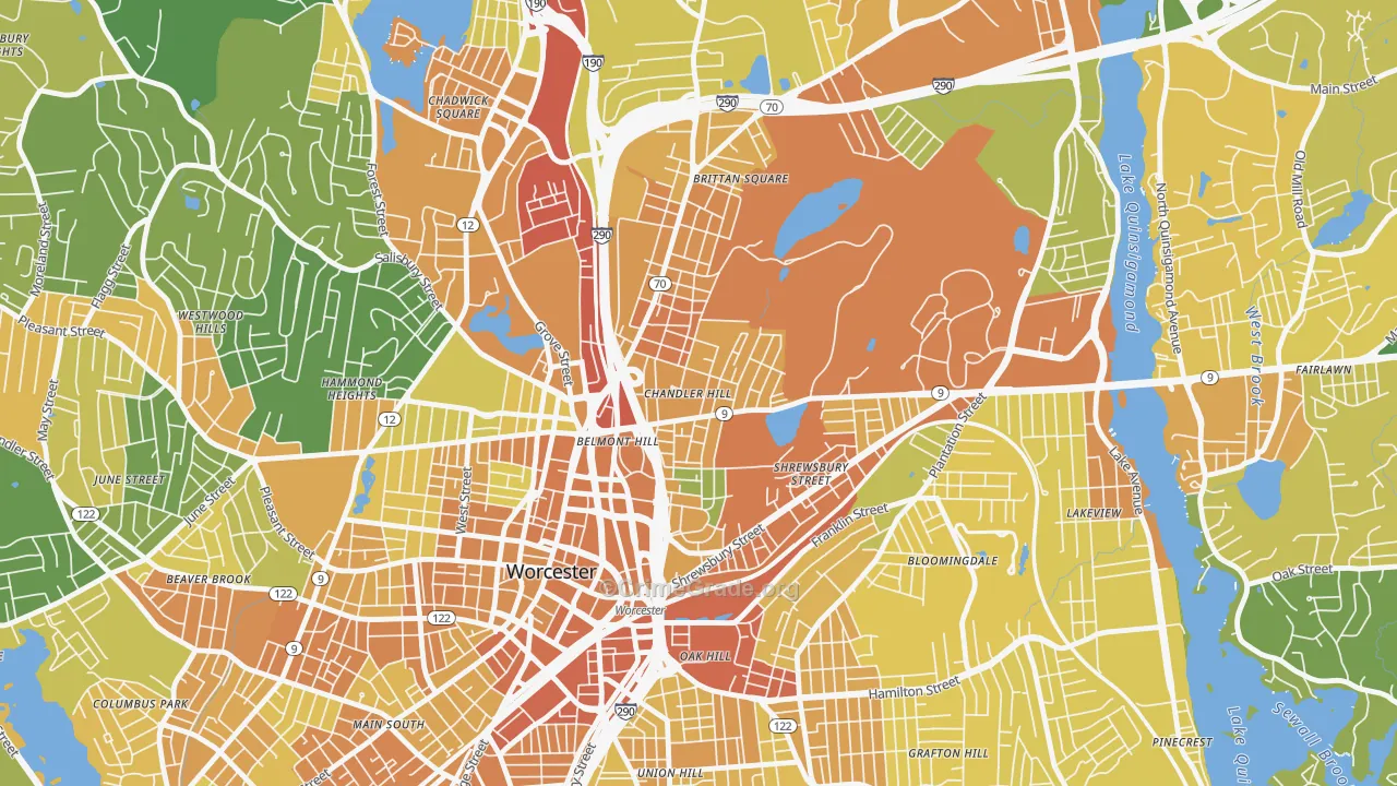 Bell Hill, Worcester, MA Map of Vandalism Rates