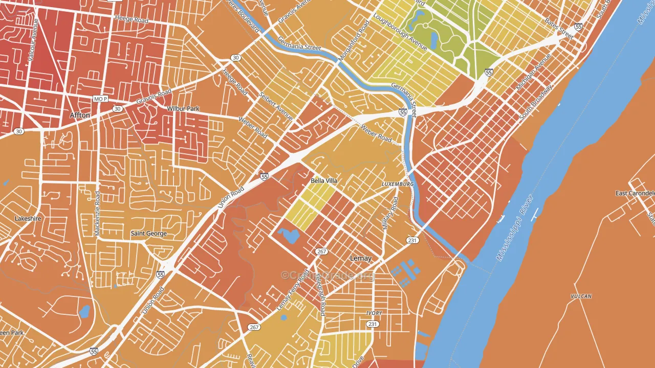 Bella Villa, MO Map of Vandalism Rates