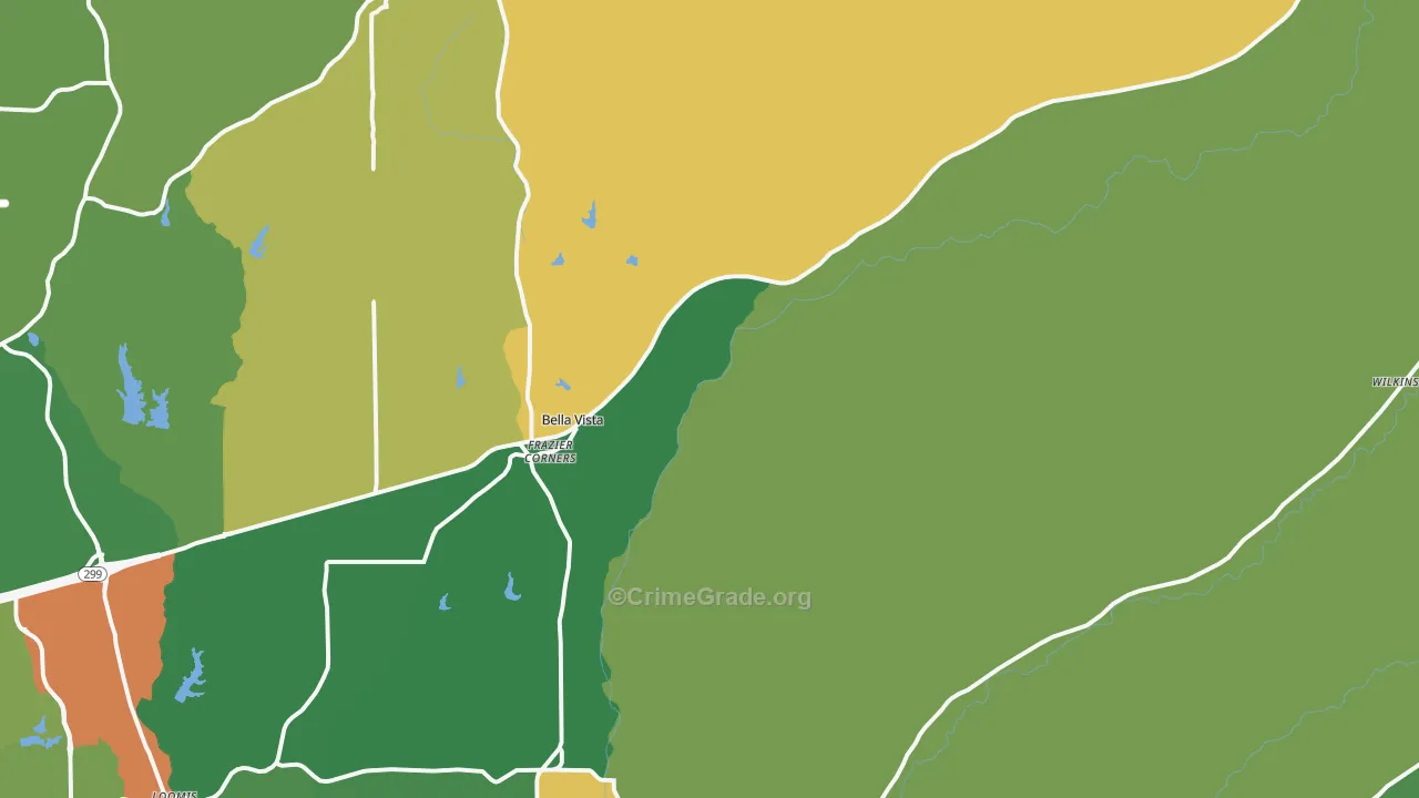 Bella Vista, CA Map of Vandalism Rates