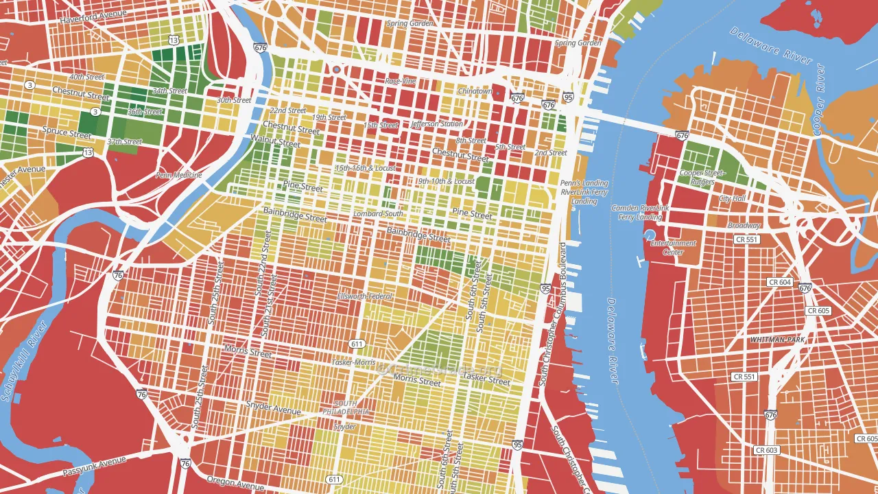 Bella Vista, Philadelphia, PA Map of Vandalism Rates