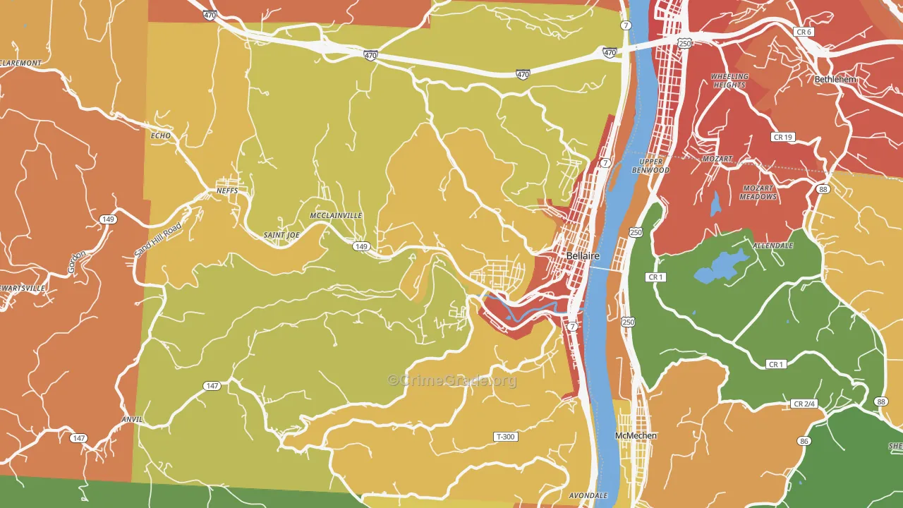 Bellaire, OH Map of Vandalism Rates