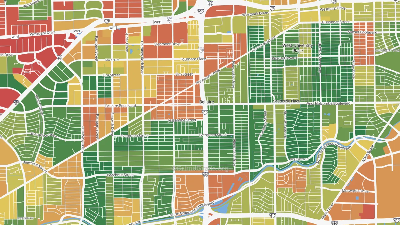 Bellaire, TX Map of Vandalism Rates