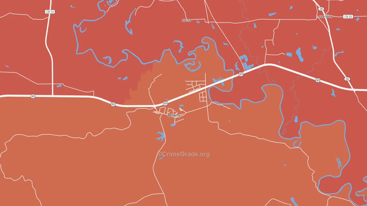 Bellamy, AL Map of Vandalism Rates