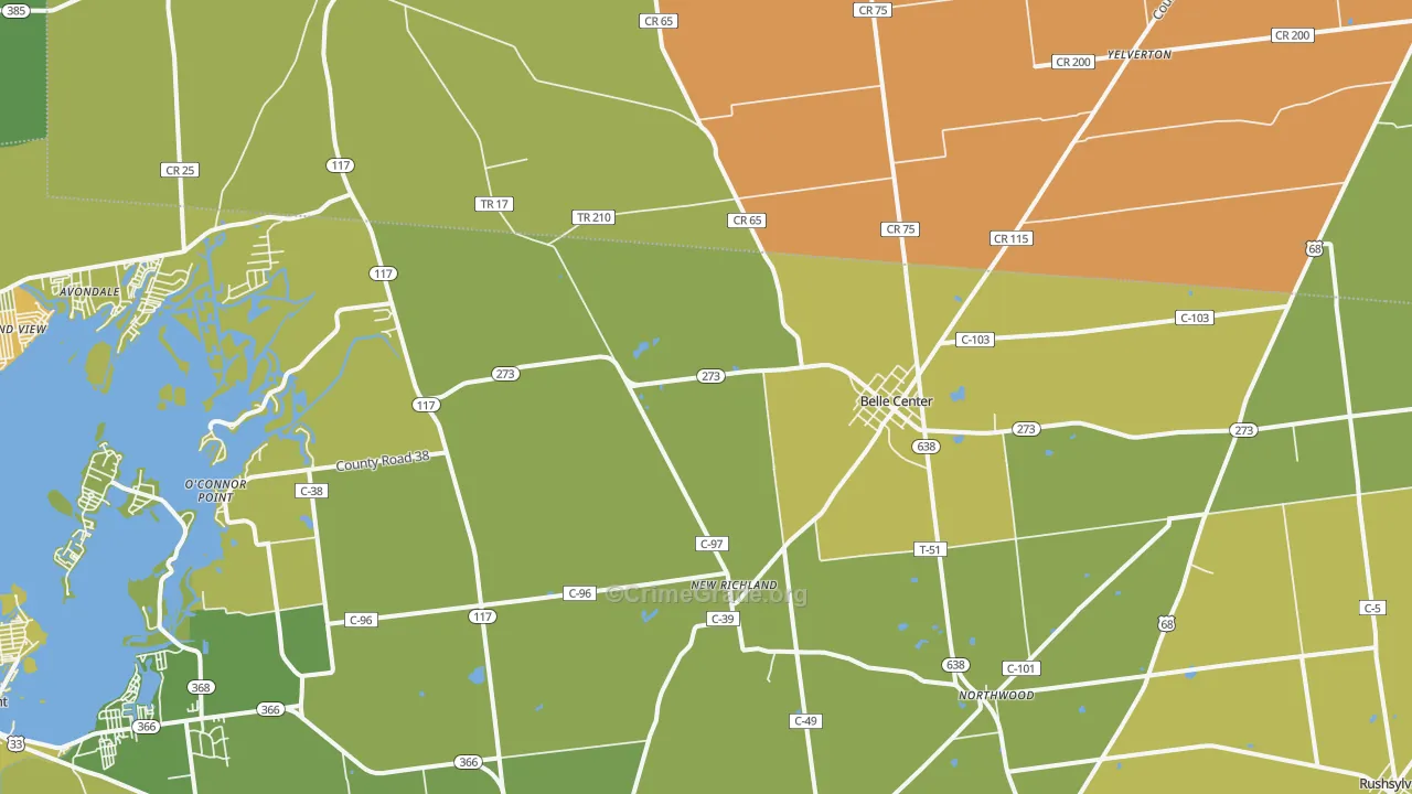 Belle Center, OH Map of Vandalism Rates