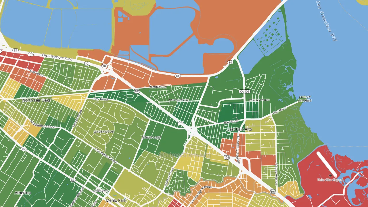 Belle Haven, Menlo Park, CA Map of Vandalism Rates