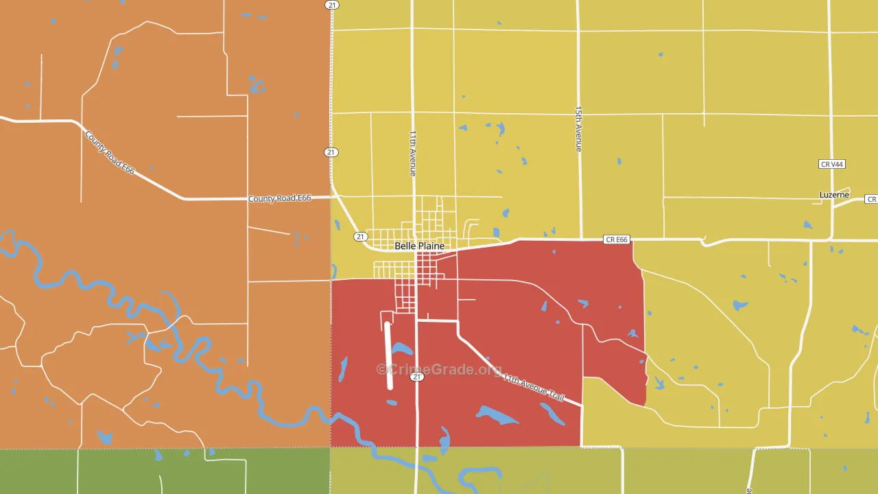 Belle Plaine, IA Map of Vandalism Rates