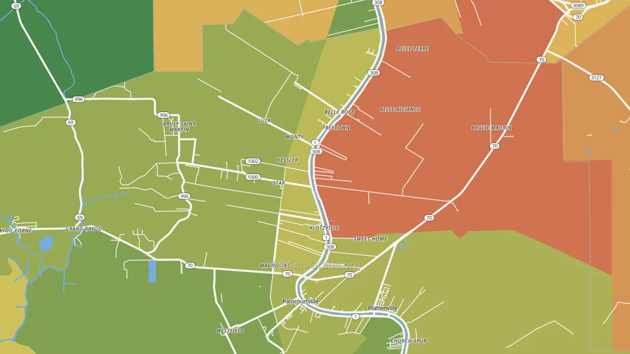 Belle Rose, LA Map of Vandalism Rates