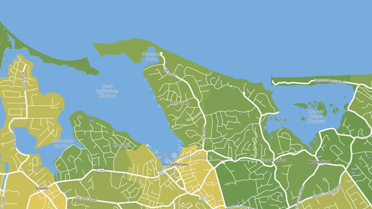 Belle Terre, NY Map of Vandalism Rates