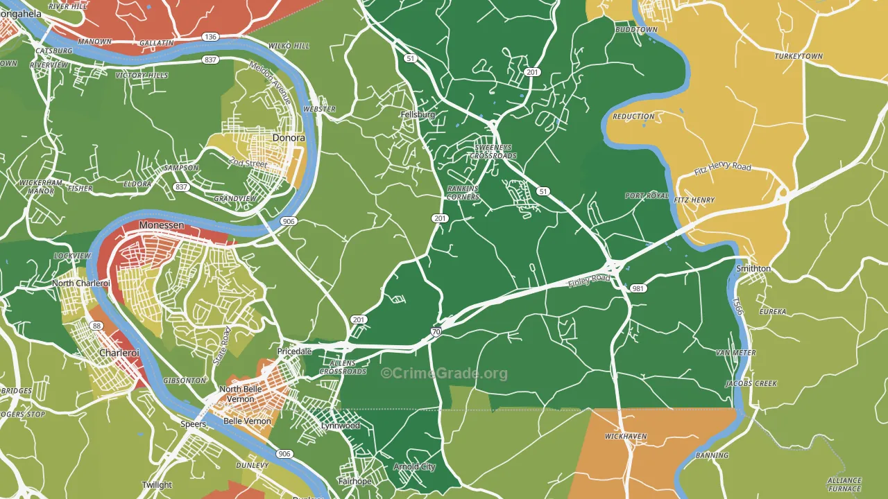 Belle Vernon, PA Map of Vandalism Rates