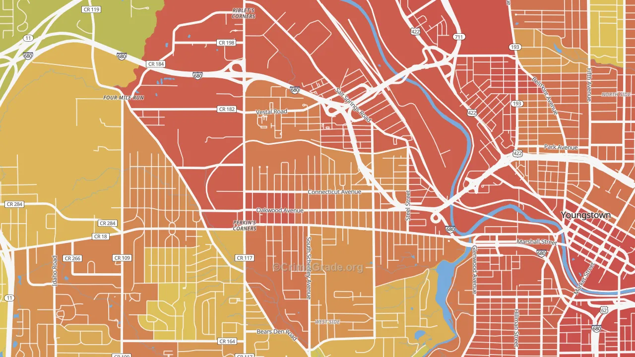 Belle Vista, Youngstown, OH Map of Vandalism Rates