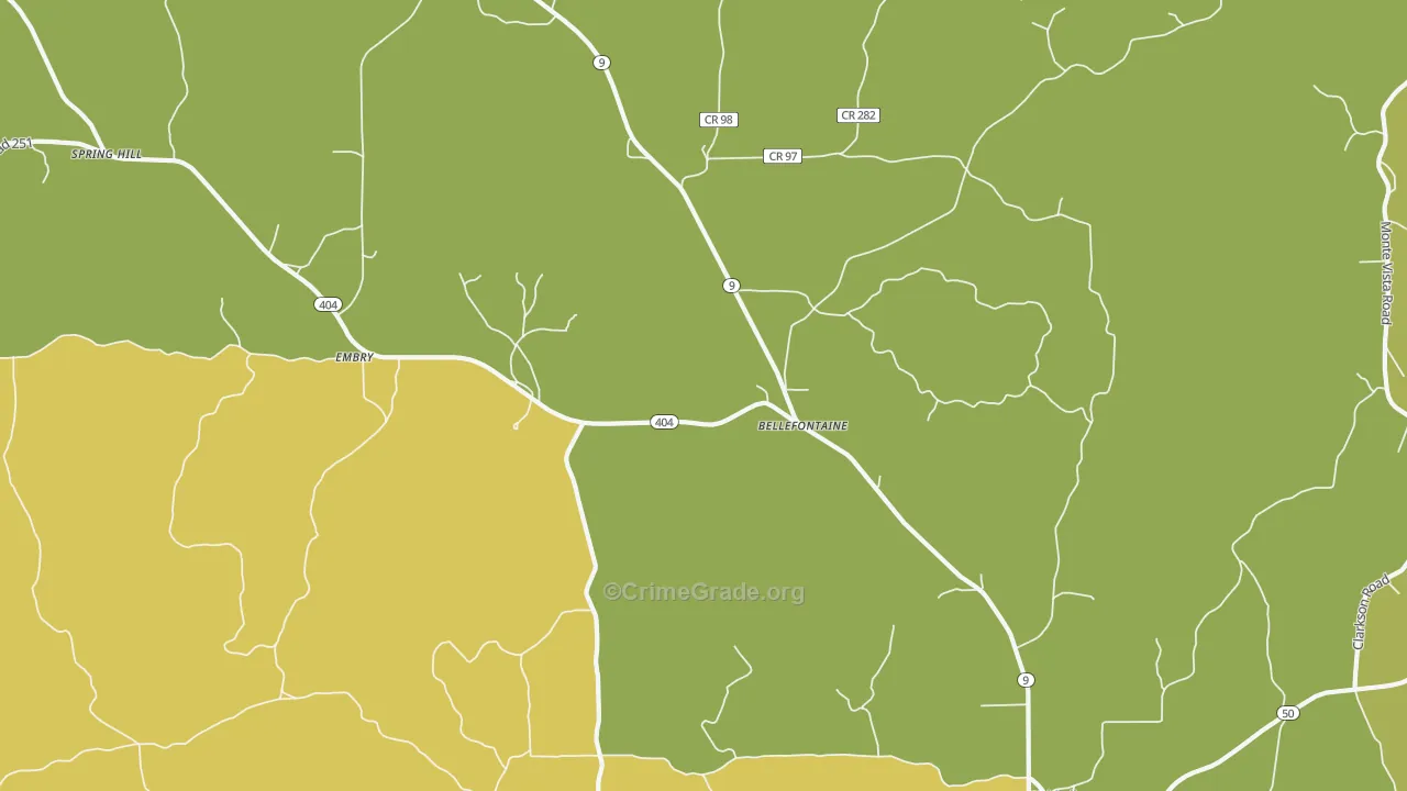 Bellefontaine, MS Map of Vandalism Rates