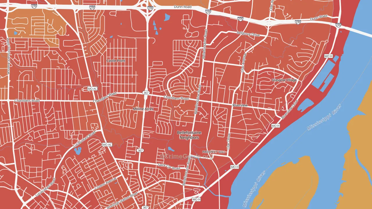 Bellefontaine Neighbors, MO Map of Vandalism Rates