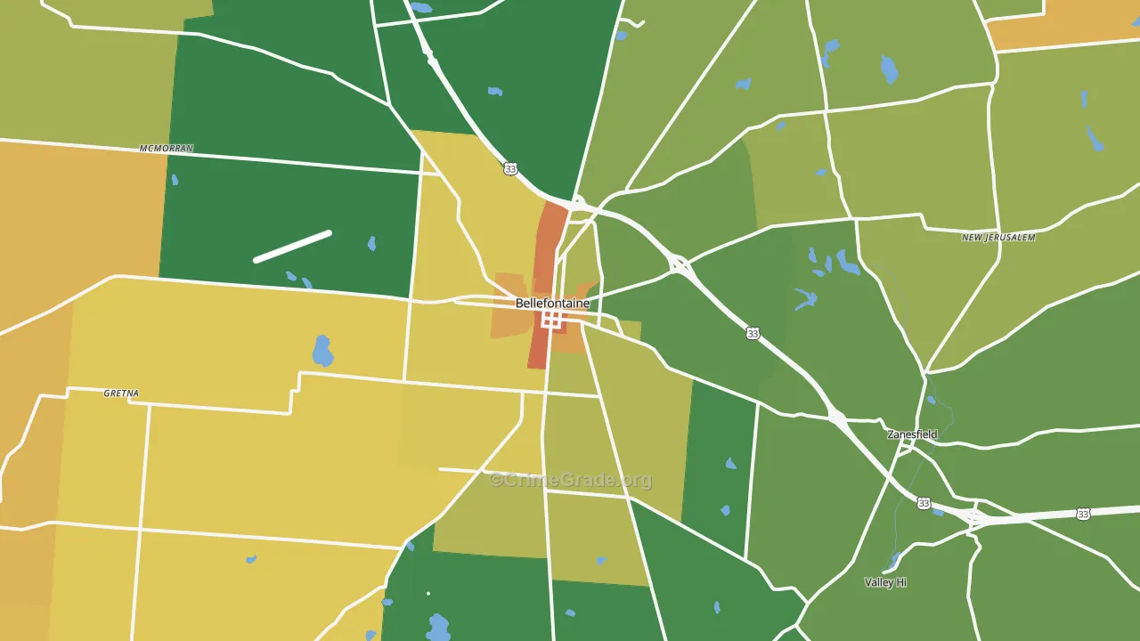 Bellefontaine, OH Map of Vandalism Rates