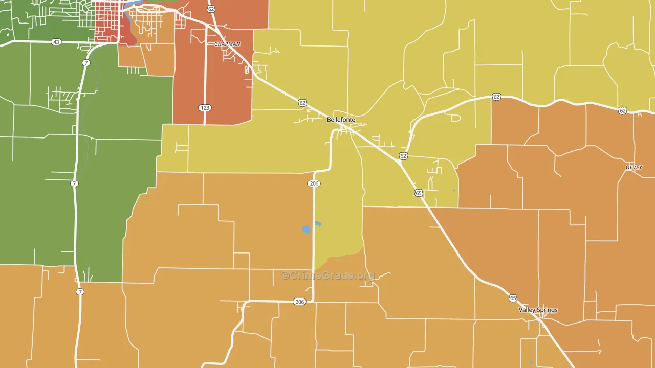 Bellefonte, AR Map of Vandalism Rates