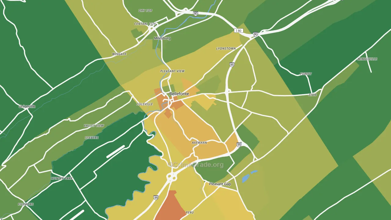 Bellefonte, PA Map of Vandalism Rates