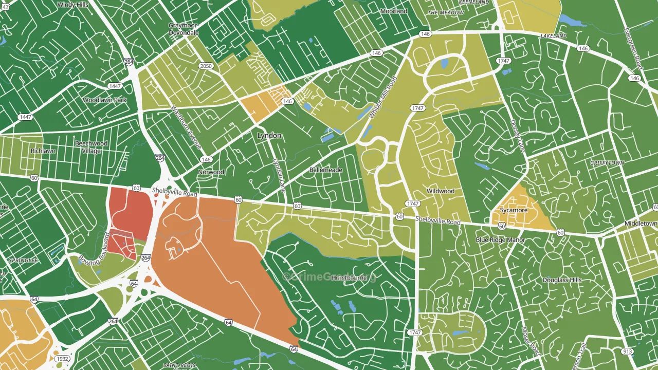 Bellemeade, KY Map of Vandalism Rates