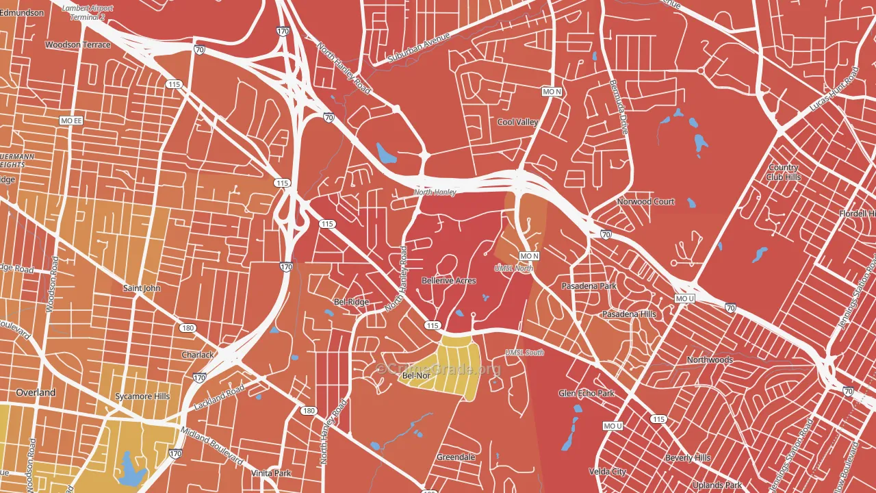 Bellerive, MO Map of Vandalism Rates