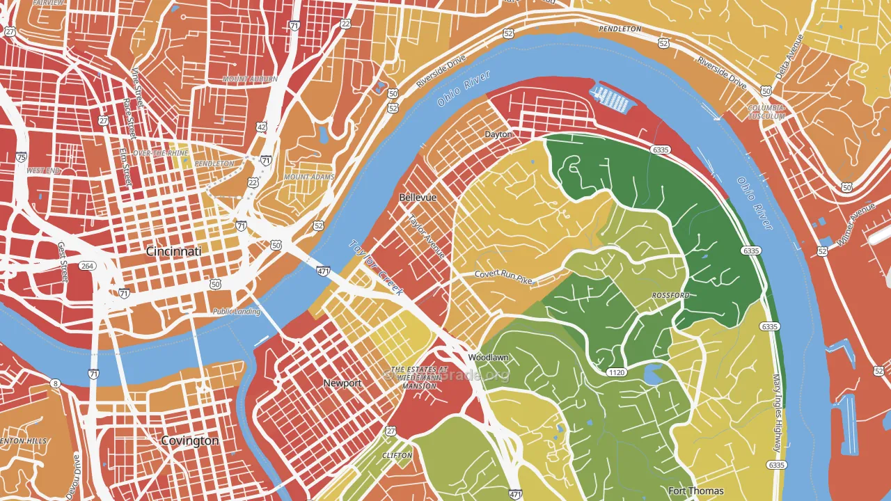 Bellevue, KY Map of Vandalism Rates
