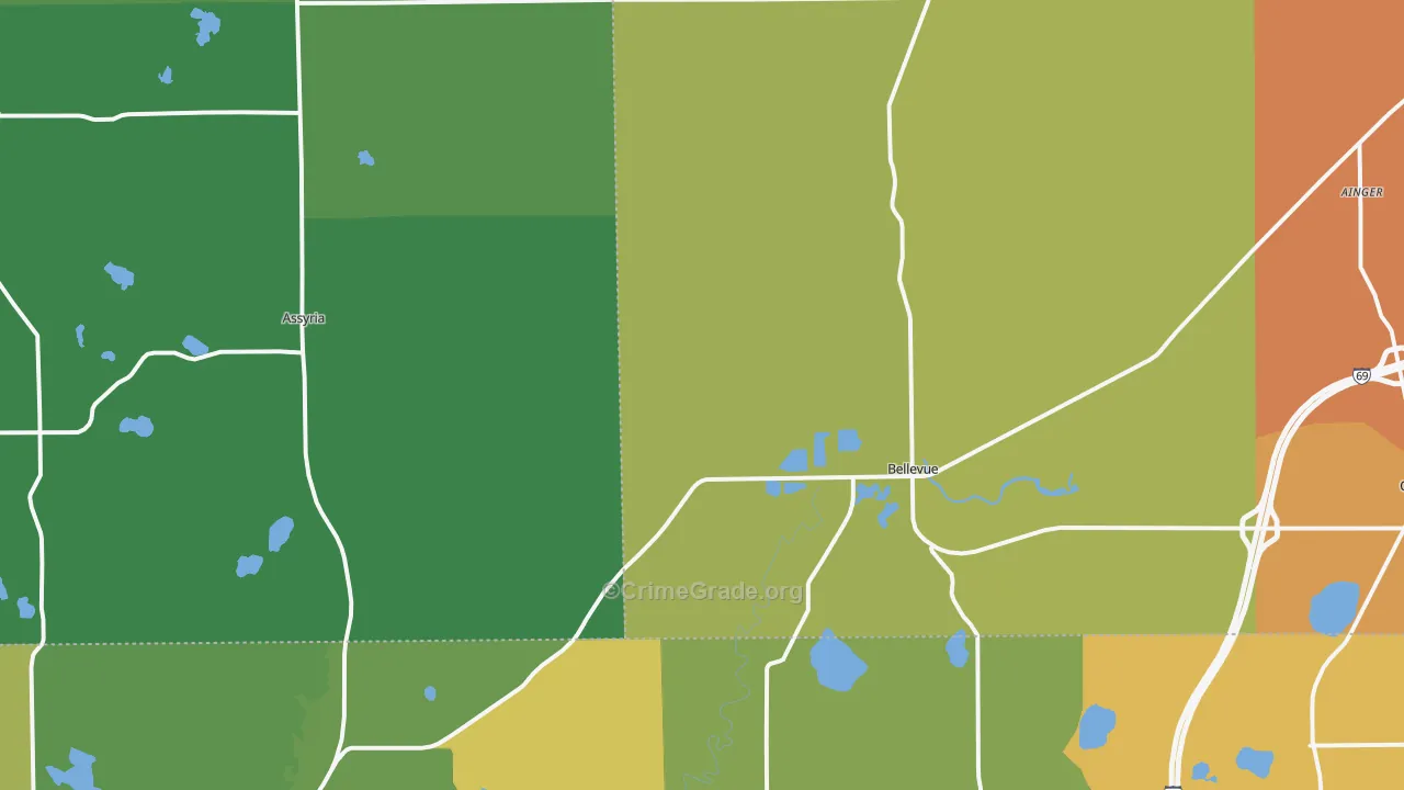 Bellevue, MI Map of Vandalism Rates