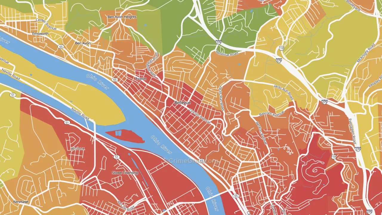 Bellevue, PA Map of Vandalism Rates