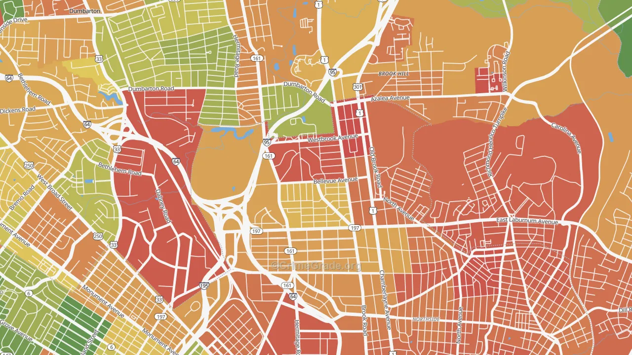 Bellevue, Richmond, VA Map of Vandalism Rates