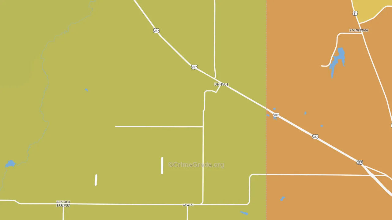 Bellevue, TX Map of Vandalism Rates