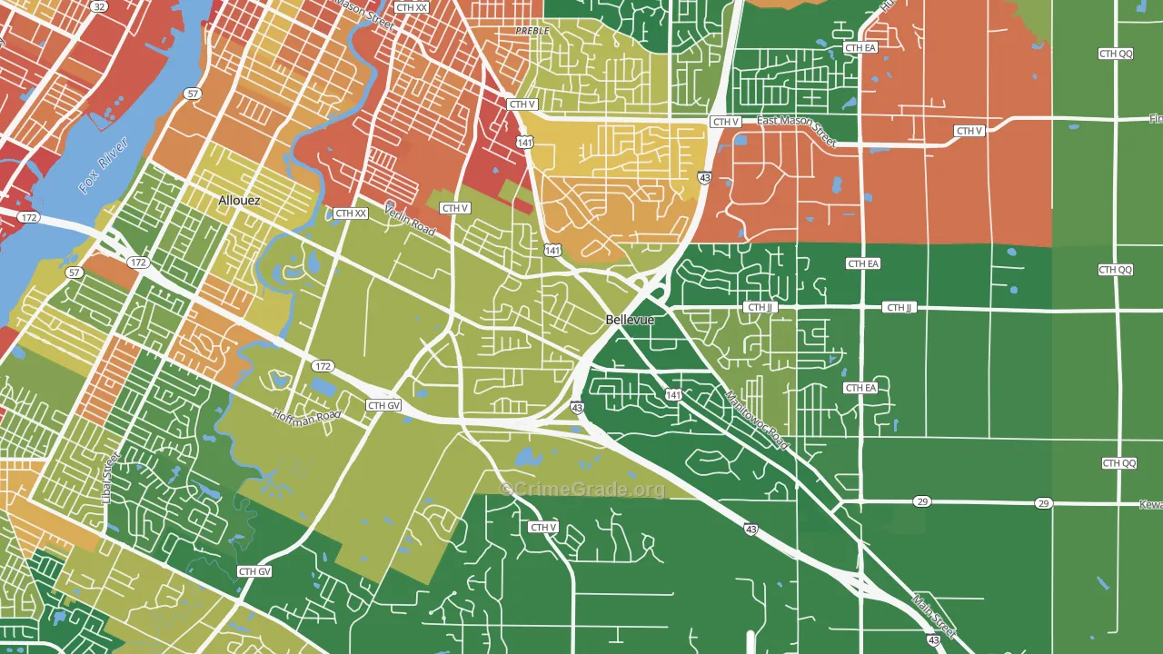 Bellevue, WI Map of Vandalism Rates