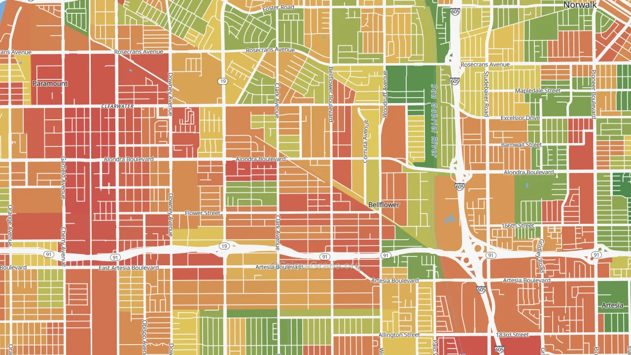 Bellflower, CA Map of Vandalism Rates
