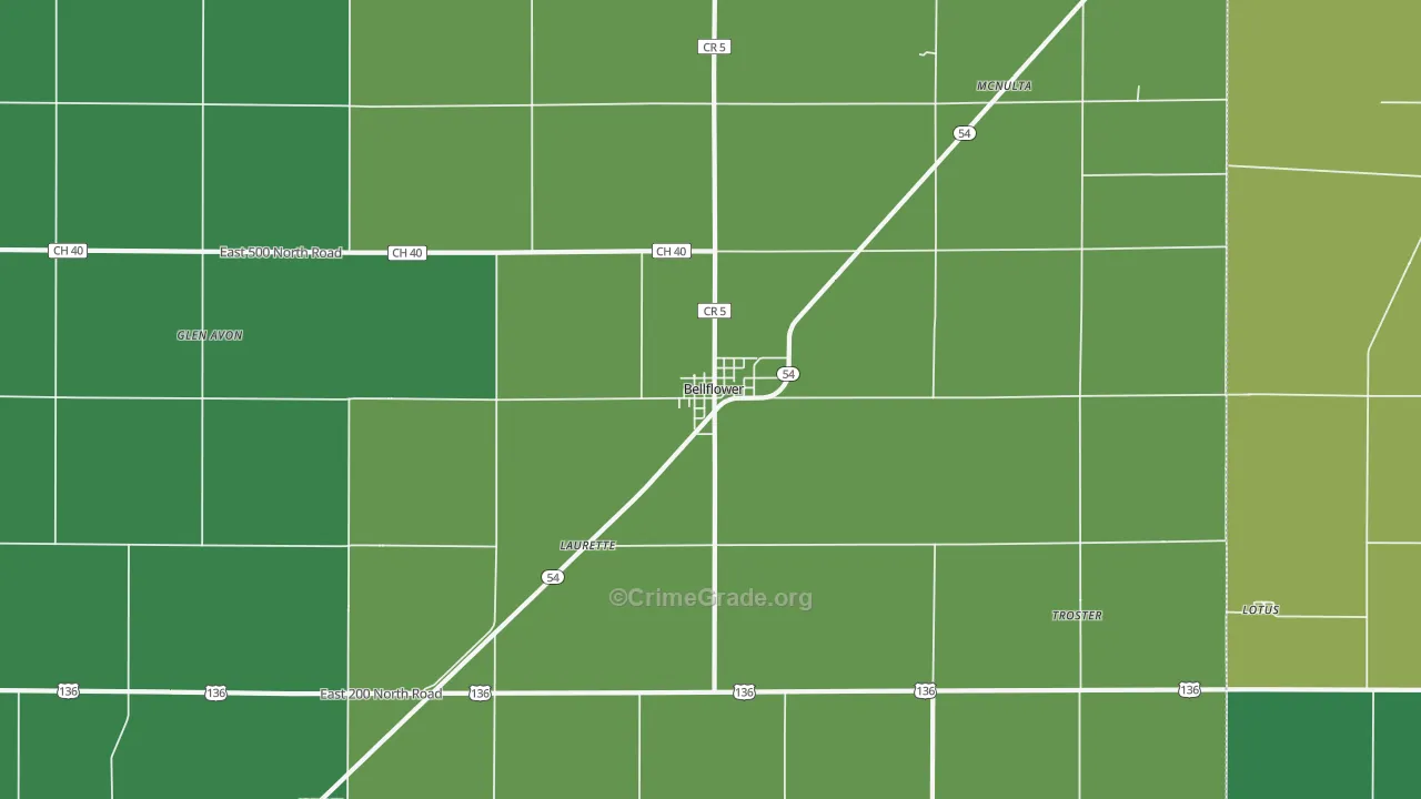 Bellflower, IL Map of Vandalism Rates