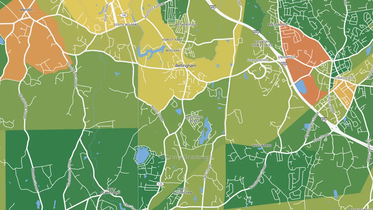 Bellingham, MA Map of Vandalism Rates