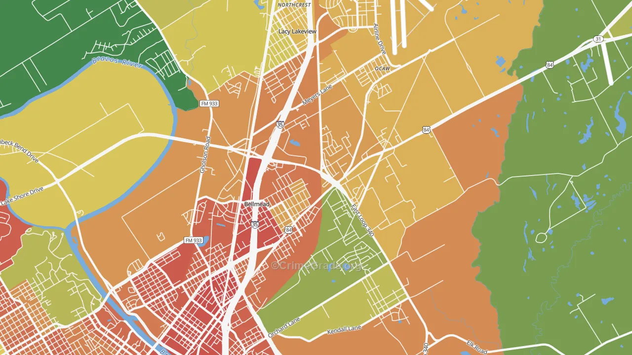 Bellmead, TX Map of Vandalism Rates
