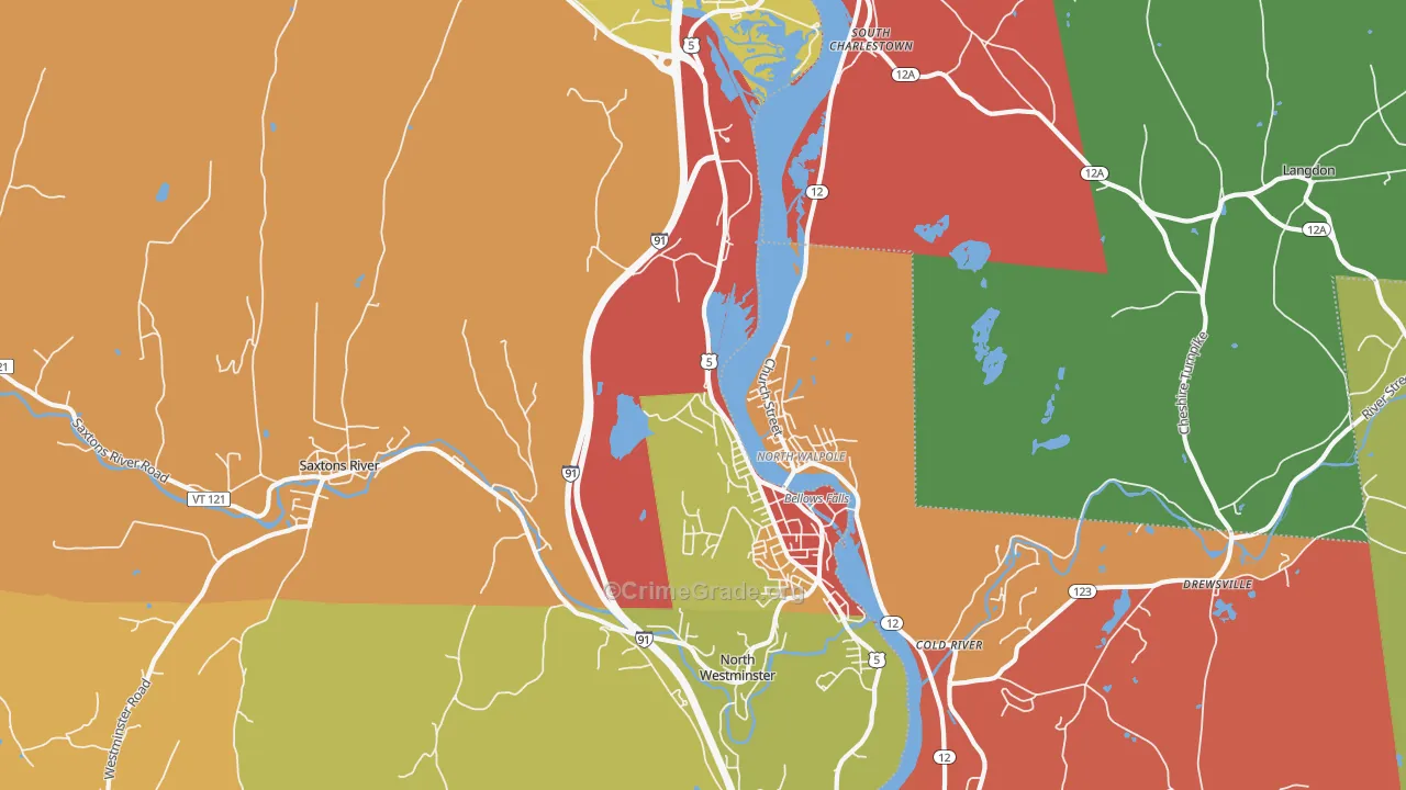 Bellows Falls, VT Map of Vandalism Rates