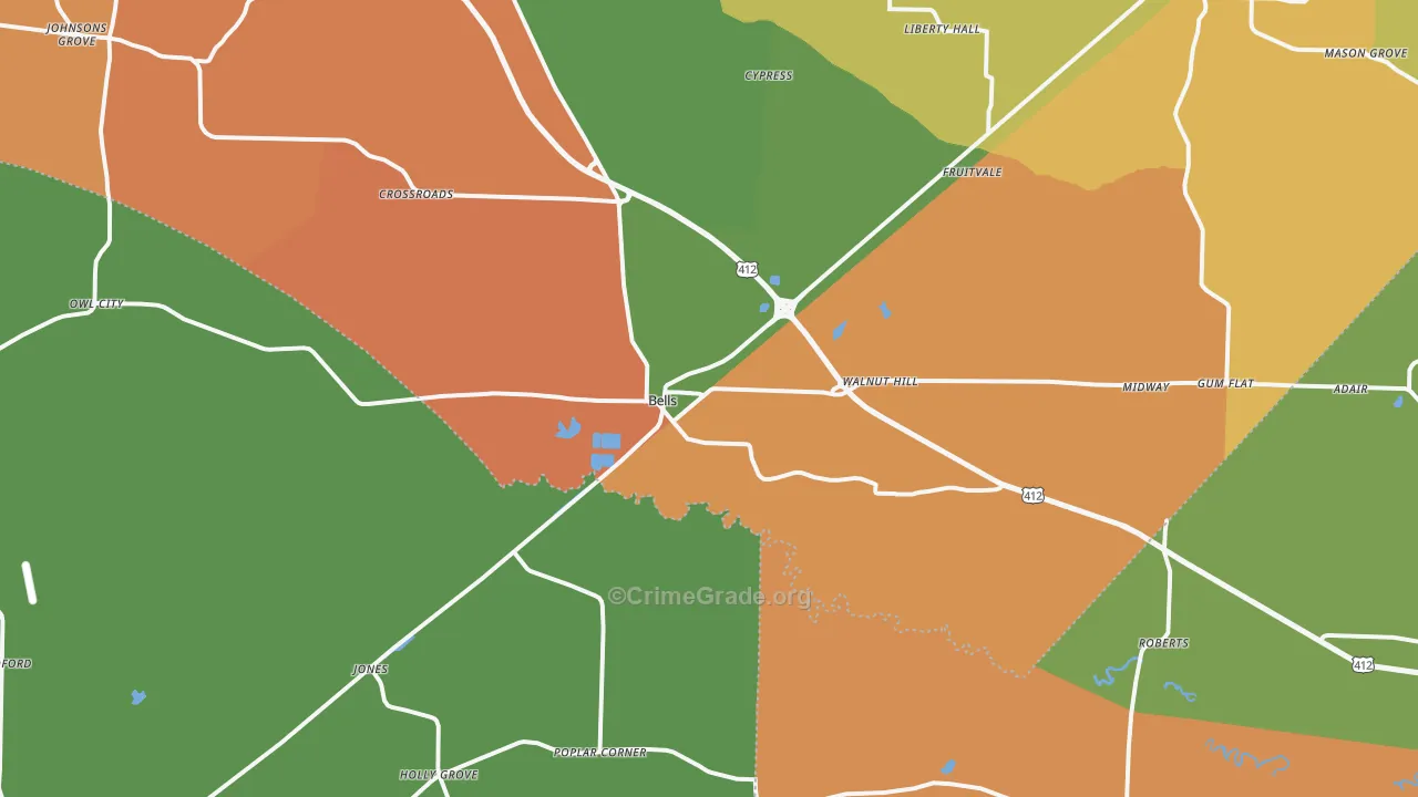 Bells, TN Map of Vandalism Rates
